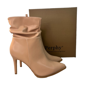 Perphy Nude Slouchy Side Zip Point Toe Stiletto Ankle Boots Size 8 #B1466